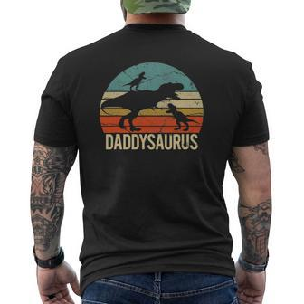 Daddy Dinosaur Daddysaurus Two Kids Christmas For Da Mens Back Print T-shirt | Mazezy