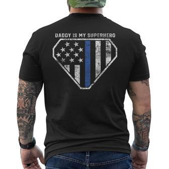 Daddy Is My Superhero Blue Line Super Police Officer Men's T-shirt Back Print - Monsterry AU