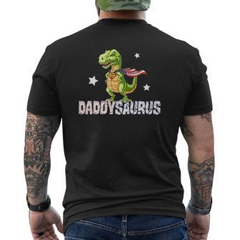 Daddysaurus Hero Dinosaur Dad American Flag Fathers Day Mens Back Print T-shirt | Mazezy