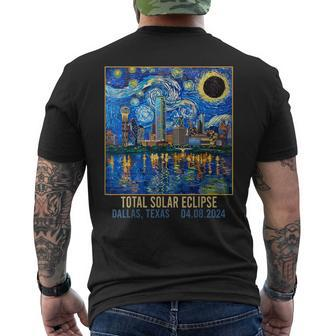 Dallas Texas Skyline Artistic Total Solar Eclipse 2024 Men's T-shirt Back Print | Mazezy