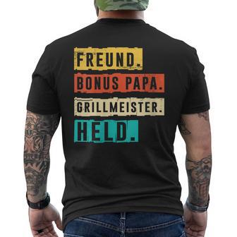 Damen Grillmeister Grillen Bonus Papa Mit-Ausschnitt T-Shirt mit Rückendruck - Geschenkecke