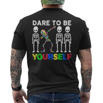 Dare To Be Your Self Dabbing Skeleton Autism Awareness Men's T-shirt Back Print - Monsterry AU