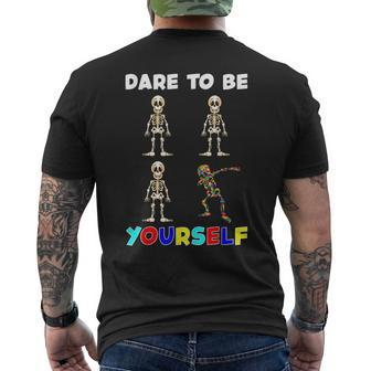 Dare To Be Yourself Autism Awareness Dabbing Skeleton Men's T-shirt Back Print - Monsterry AU