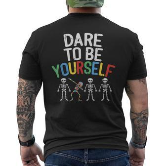 Dare To Be Yourself Autism Awareness Dabbing Skeleton Men's T-shirt Back Print - Monsterry