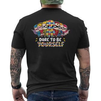 Dare To Be Yourself Autism Awareness Superheroes Men's T-shirt Back Print - Monsterry