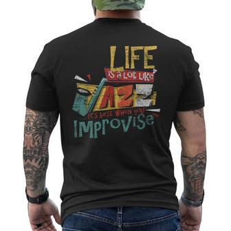 Das Leben Ist Wie Jazz Musik Improvisation Saxophone T-Shirt mit Rückendruck - Seseable