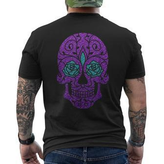Day Of The Dead Cinco De Mayo Purple Sugar Skull T Men's T-shirt Back Print - Monsterry DE