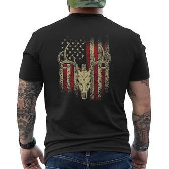 Deer Hunters Deer Skull On American Flag Mens Back Print T-shirt | Mazezy