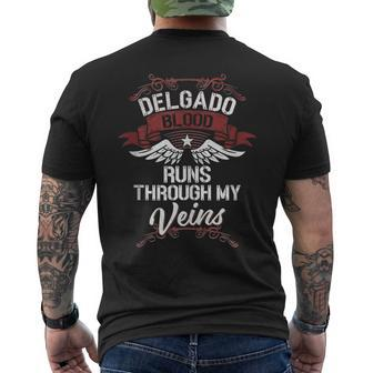 Delgado Blood Runs Through My Veins Last Name Family Men's T-shirt Back Print - Seseable