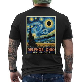 Delphos Ohio Total Solar Eclipse 2024 Starry Night Van Gogh Men's T-shirt Back Print - Seseable