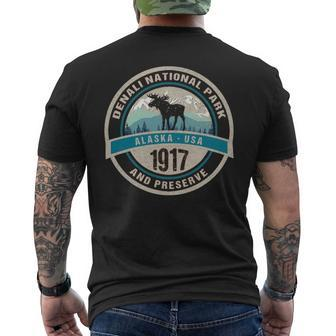 Denali National Park Alaska Moose Distressed Souvenir Men's T-shirt Back Print | Mazezy