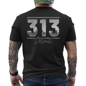 Detroit 313 Area Code Skyline Michigan Vintage Mens Back Print T-shirt - Thegiftio UK