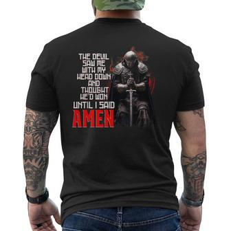 The Devil Saw Me With My Head Down Thought He'd Won Christ Men's T-shirt Back Print - Seseable