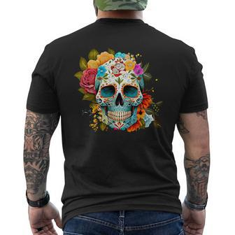 Dia De Los Muertos Decorative Mexican Head Sugar Skull T-Shirt mit Rückendruck - Seseable