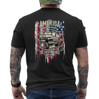 Diesel Power America Us Flag Truck Men's T-shirt Back Print - Monsterry