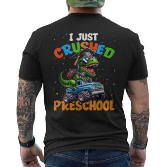 Dinosaur Just Crushed Preschool T Rex Riding Monster Truck Men's T-shirt Back Print - Monsterry CA