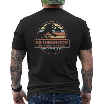 Dinosaurrex Fatherhood Like A Walk In The Park Vintage Mens Back Print T-shirt | Mazezy