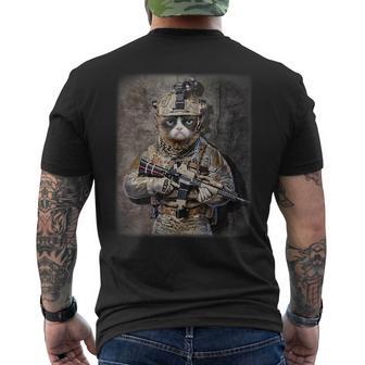 Disgruntle Cat As Army Commando In Full Tactical Men's T-shirt Back Print - Monsterry DE