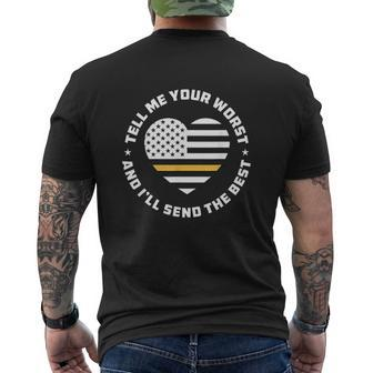 Dispatcher Usa Flag Heart Thin Yellow Proud Line American Mens Back Print T-shirt - Thegiftio UK