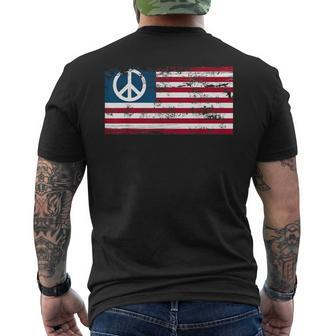 Distressed American Usa Flag With Peace Sign Men's T-shirt Back Print - Monsterry AU