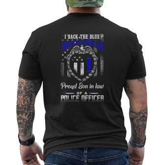 Distressed I Back The Blue Line For My Father In Law Mens Back Print T-shirt | Mazezy