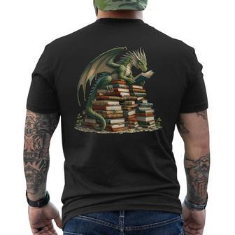 Distressed Bookworm Dragons Reading Book Dragons And Books Men's T-shirt Back Print - Thegiftio UK