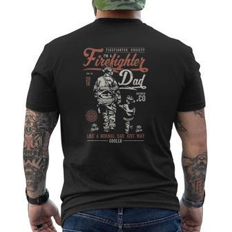 Distressed Firefighter Dad Men Father's Day Fireman Mens Back Print T-shirt | Mazezy DE