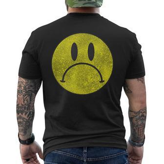 Distressed Frowny Anti Smile Grumpy Sad Face Men's T-shirt Back Print - Monsterry CA