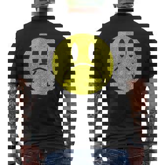 Distressed Frowny Anti Smile Grumpy Sad Face Men's T-shirt Back Print - Thegiftio