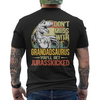 Distressed Grandadsaurus Dinosaur T Rex Father's Day Men's T-shirt Back Print - Monsterry