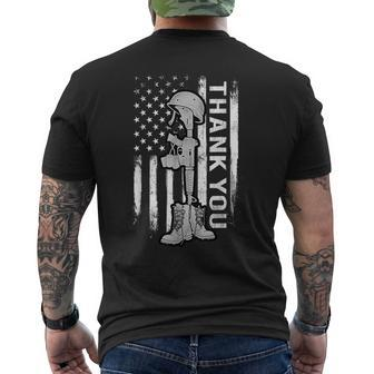 Distressed Memorial Day Flag Military Boots Dog Tags Men's T-shirt Back Print - Monsterry AU