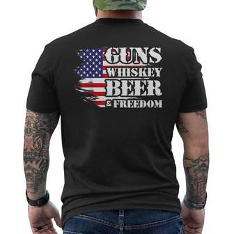 Distressed Patriotic Flag Guns Whisky Beer Freedom Men's T-shirt Back Print - Monsterry