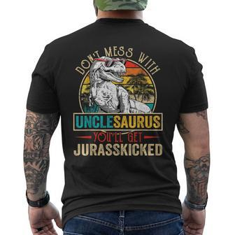 Distressed Unclesaurus Dinosaur T Rex Father's Day Men's T-shirt Back Print - Monsterry