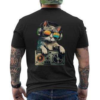 Dj Cat In Sunglasses Cat Dj Cat With Headphones Boombox Men's T-shirt Back Print - Monsterry CA