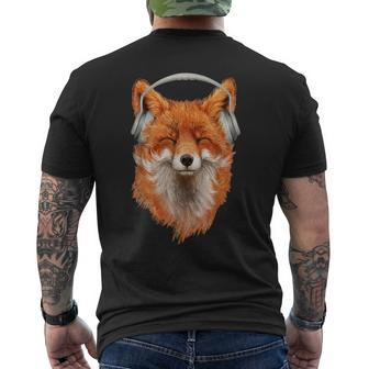 Dj Fox With Headphones Listening To Music Men's T-shirt Back Print - Monsterry
