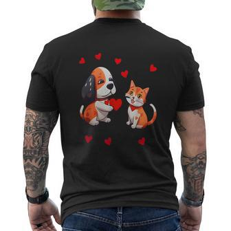 A Dog That Offers A Red Heart For Me A Cat On A Valentine Men's T-shirt Back Print | Mazezy