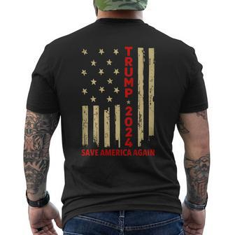 Donald Trump 2024 Save America Again American Flag On Back Men's T-shirt Back Print - Seseable