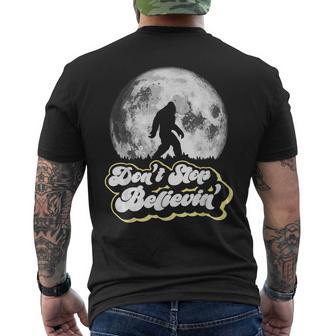 Don't Stop Believin' Bigfoot Retro Full Moon & Trees Men's T-shirt Back Print - Monsterry UK