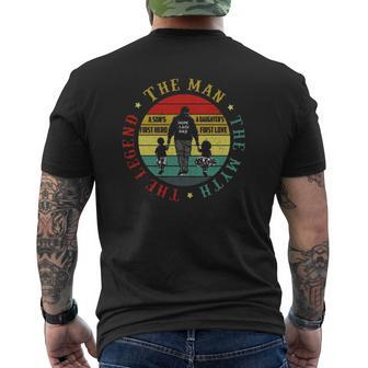 Dope Black Dad The Man The Myth The Legend A Son's First Hero & A Daughter's First Love Retro Vintage Father's Day Mens Back Print T-shirt | Mazezy