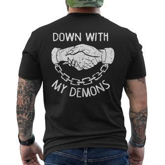 Down With My Demons Deal Handshake Aesthetic Humour Goth Mens Back Print T-shirt - Thegiftio UK