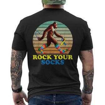 Down Syndrome Bigfoot Rock Your Socks Awareness Sasquatch Men's T-shirt Back Print - Seseable