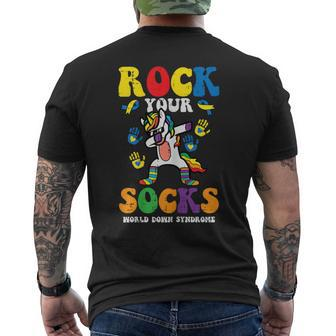 Down Syndrome Unicorn Dab Rock Your Socks Awareness Girls Men's T-shirt Back Print - Monsterry CA