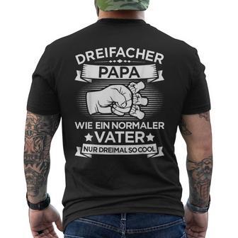 Dreifacher Papaater 3 Kinder Zumatertag Geburtstag T-Shirt mit Rückendruck - Geschenkecke