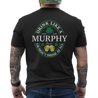 Drink Like A Murphy Shamrock St Patricks Day V2 Mens Back Print T-shirt - Thegiftio UK