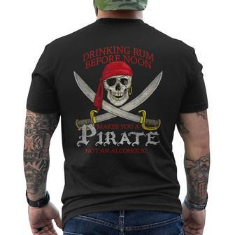 Drinking Rum Before Noon Makes You A Pirate Distressed Men's T-shirt Back Print - Monsterry
