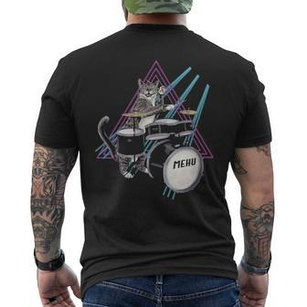 Drummer Cat Rock Kitty A Drum Se Men's T-shirt Back Print | Mazezy