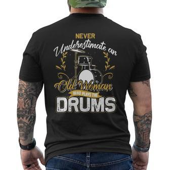 Drums Old Woman Drummer Girl Women Men's T-shirt Back Print | Mazezy
