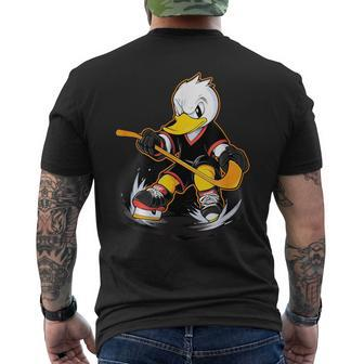 Duck Ice Hockey Player Hockey Stick Goalie Men's T-shirt Back Print - Seseable