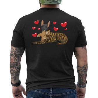 Dutch Shepherd Dog With Stuffed Animal And Hearts Men's T-shirt Back Print - Monsterry