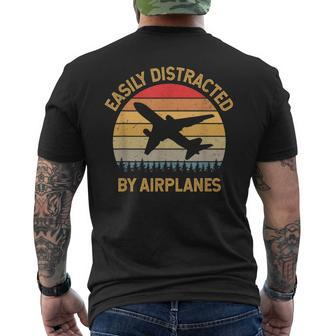 Easily Distracted By Airplanes Vintage Retro Men's T-shirt Back Print - Monsterry CA